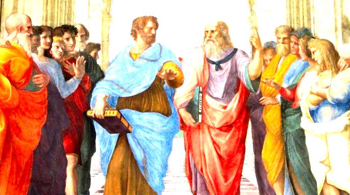 A Escola de Atenas, de Rafael - detalhe: Aristóteles e Platao.